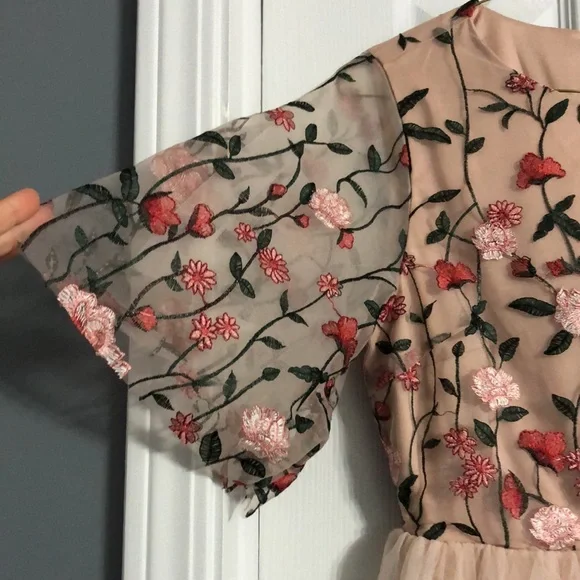 Baltic Born Duchess Embroidered Tulle Puff Sleeve Midi Dress in Rose Garden - Picture 9 of 14